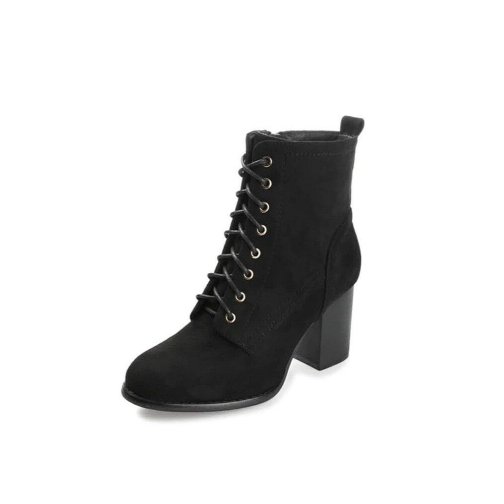 Journee Collection Womens 10 M Black Baylor Lace Up Block Heel Boots NIB KN3